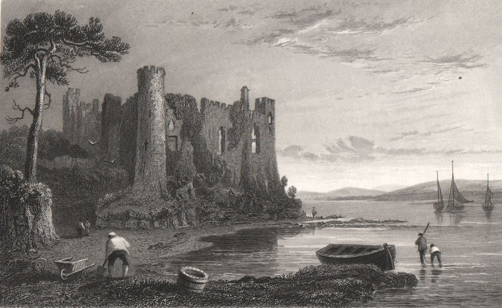 Llaugharne Castle, Carmarthenshire, Wales, by Henry Gastineau 1835 old print